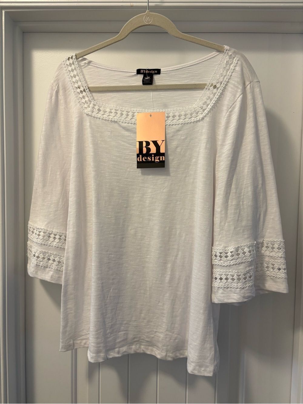 By Design White Lace-Trim Scoop Neck Women's Top Size XL NWT